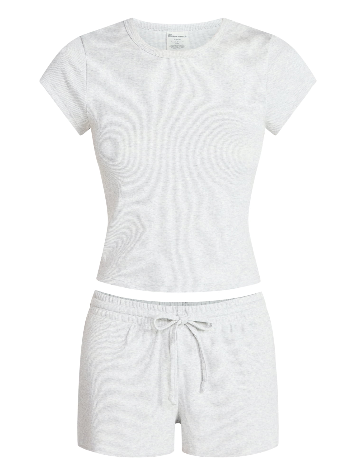 No Boundaries Sleep Ribbed Tee and Shorts Set, 2-Piece, Women’s XXS-3X