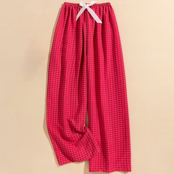 EaskTriop Womens High Waisted Wide Leg Pants Plaid Pants Palazzo Trousers Cute Y2K Flowy Lounge Dressy Casual Work Slacks with Bow Tie