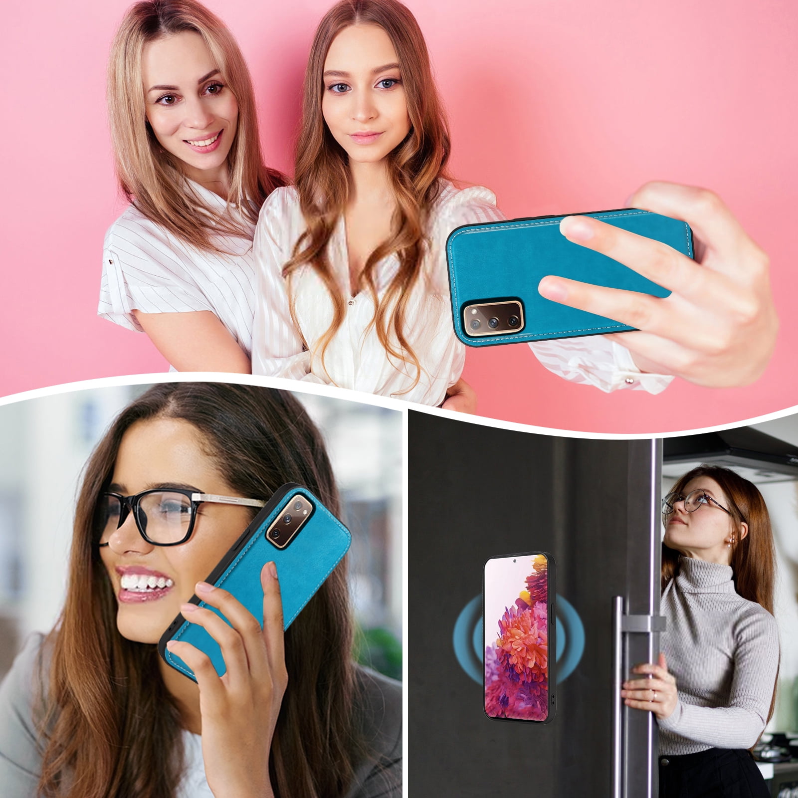 Phone Case for Samsung Galaxy S20 FE 5G 6.5 inch Zipper Wallet Cell Cover with Screen Protector Strap Flower Flip Card Holder S 20 EF UW 2022 S20FE5G S20FE 20S S2O Fan Edition 4G G5 Women Blue