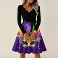 thumbnail image 4 of Fgvctg Womens Mardi Gras Dress Party Prom Cocktail Dress 1950s Glitter Mask Print V Neck Dress Lightweight Vintage Carnival Parade Long Sleeve Clothes Fit Outfits Light Purple 4XL, 4 of 5