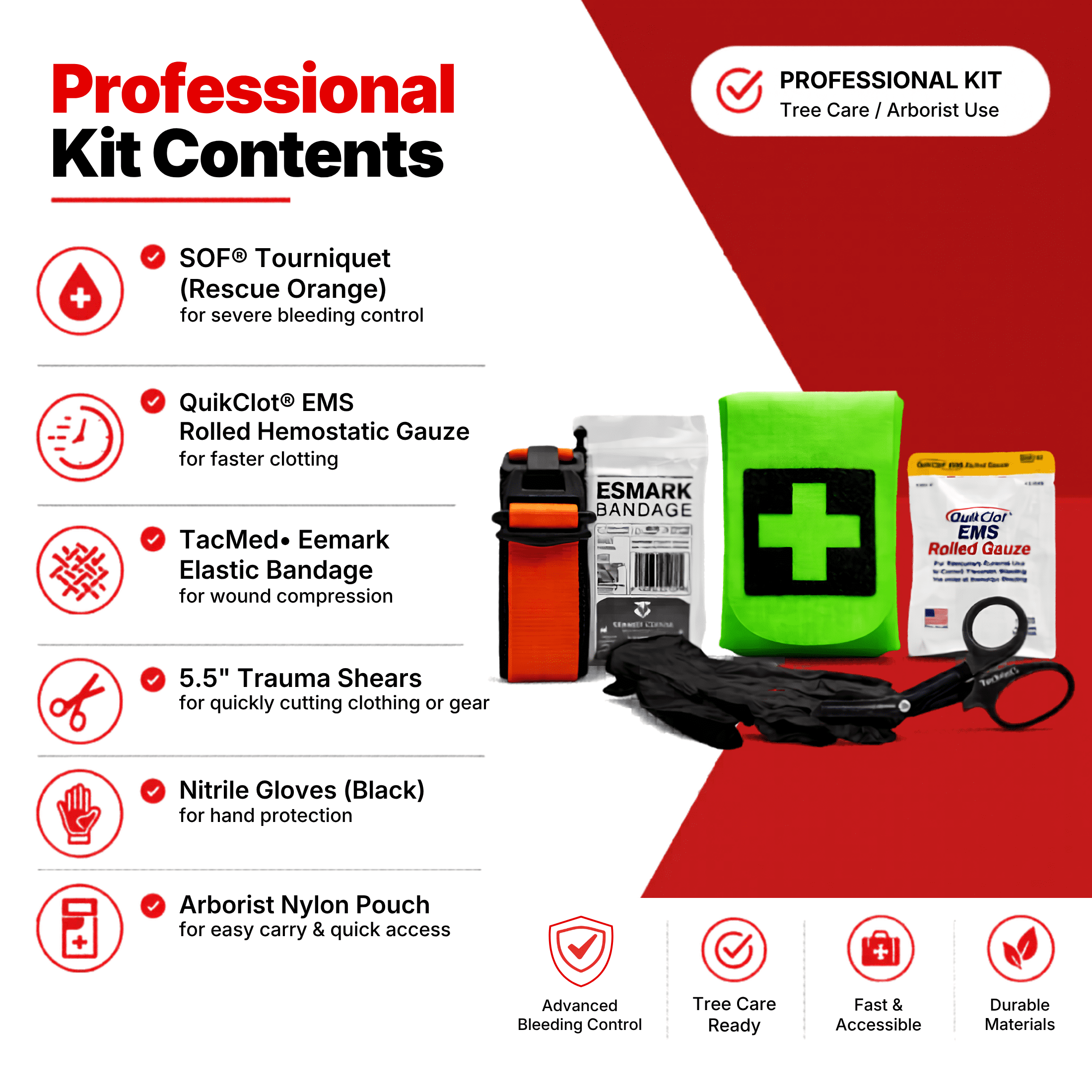 TacMed Solutions Arborist First Aid Kit, High Visibility Pouch, Belt and Harness Compatible