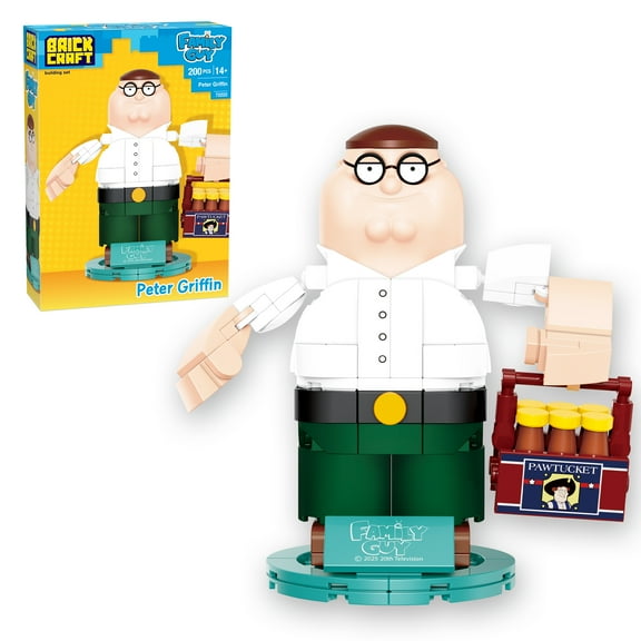 Brickcraft Family Guy Peter Griffin Building Kit (200-Piece Set), Buildable Figure on Display Base, Cartoon Collectible, TV Show Memorabilia for ages 14 