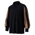 thumbnail image 2 of Mens T-shirts Men's Casual Loose Fit Stand Collar Shirt With Tie Detail Color Block Design For Daily Wear Comfortable Non Stretch Fabric All Season Mod Bod Tops Long Sleeve Shirt Men Khaki M, 2 of 6