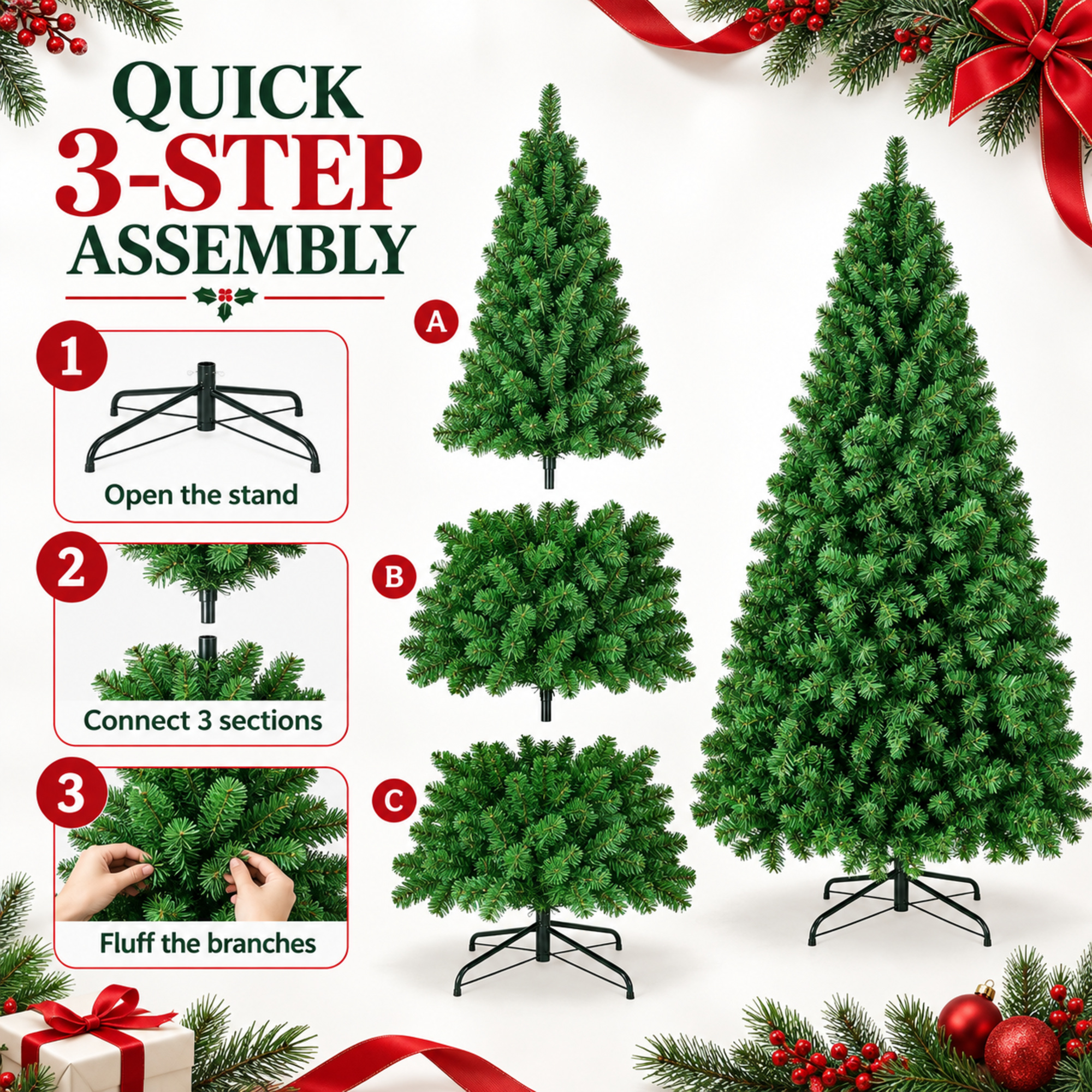 Vebreda 6' Artificial Hinged Christmas Tree, 1,000 Branch Tips, Green photo 7