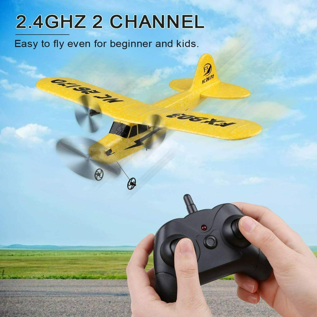 RC Plane Remote Control 2.4GHz 2Channel RC Airplane Built in 6Axis Gyro for Kids