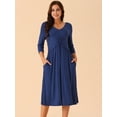 thumbnail image 3 of DARING DIVA 3/4 Sleeve Twist Knot Front V Neck A-line Midi Dress L Dark Blue, 3 of 6