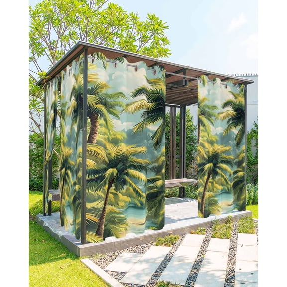 nqOlkjepod Outdoor Curtains for Patio Waterproof, Summer Palm Trees Outdoor Privacy Panels Grommet, Watercolor Green Nature Forest Blackout Outside Curtains for Porch/Cabana/Pergola 54"x95", 1 Panel