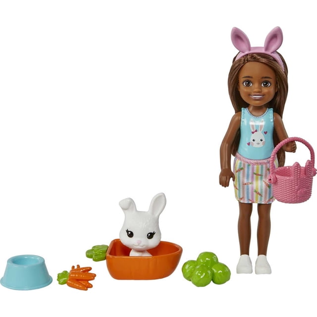 Barbie Chelsea Doll (Brunette) with Pet Bunny & Storytelling Accessories Including Pet Bed, Bunny Treats & More, Toy for 3 Year Olds & Up Barbie -