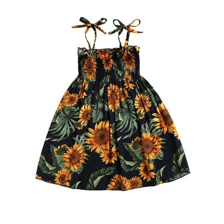

Toddler Baby Girls Summer Ruffle Fly Sleeve Sunflower Dress Sling Princess Dress Fashion Lace Up Dress