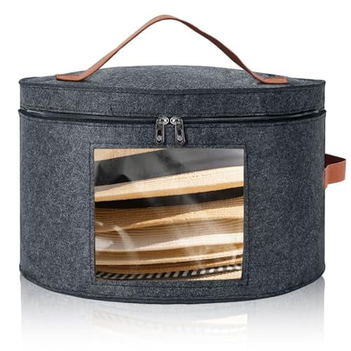 Round Hat Box,Stackable Felt Hat Boxes for Women Storage,Foldable Premium Hat Travel Case with Dustproof Lid,Space Saving Hat Organizer