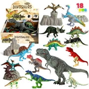 Joyin Kids Dinosaur Action Figures, Vinyl, 10.6" x 7.6", 18 Count