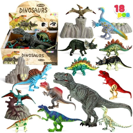 Joyin Kids Dinosaur Action Figures, Vinyl, 10.6" x 7.6", 18 Count