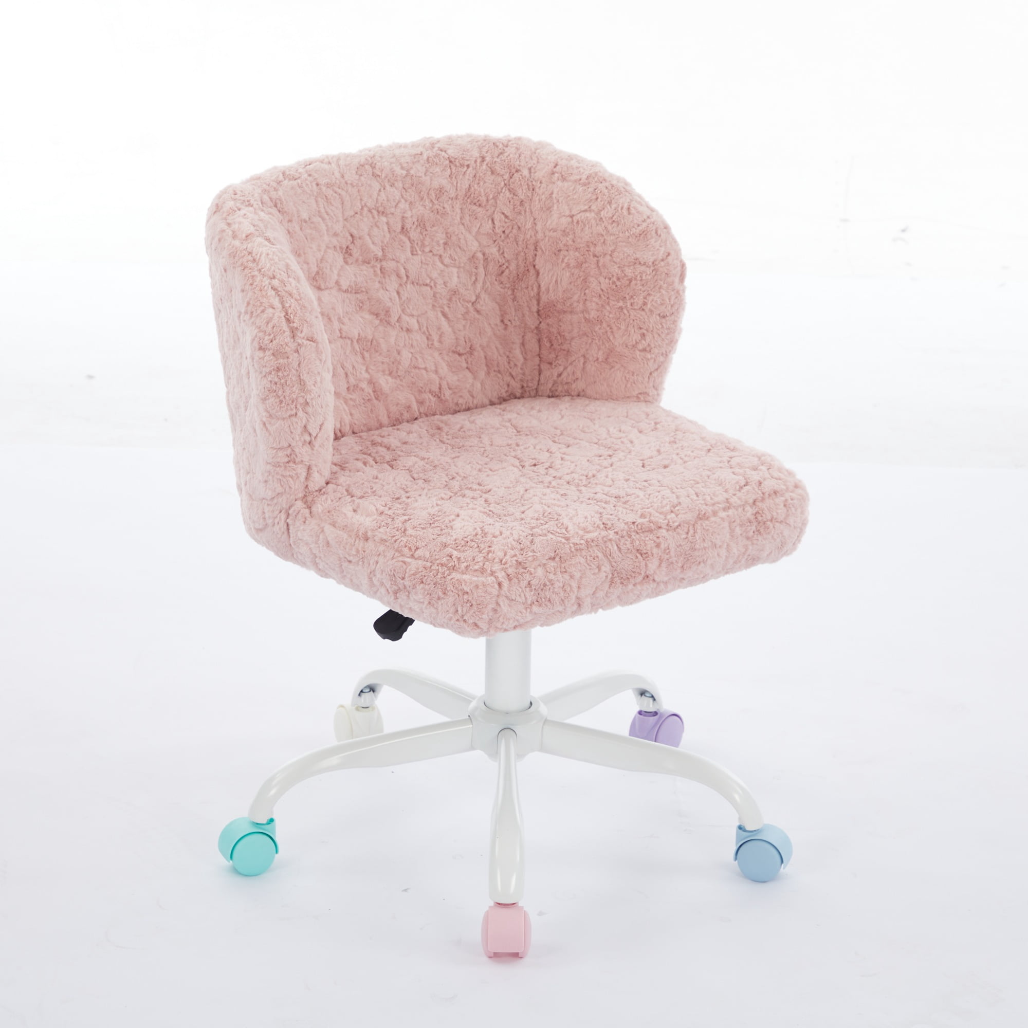 Furniture Office Chair, Artificial Rabbit Hair Home Chair with Metal Base, Adjustable Desk Chair Swivel Office Chair, Vanity Chair (Pink)