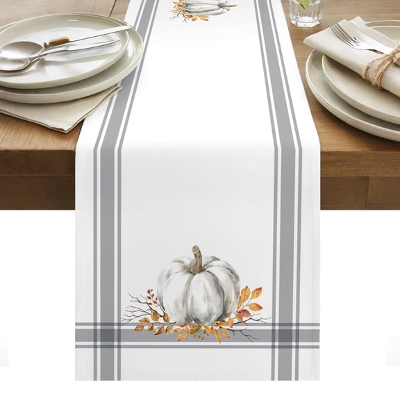 Gray Pumpkin Table Runner, Thanksgiving Fall Kitchen Dining Table Decoration for Home Party Decor 13" x 72"