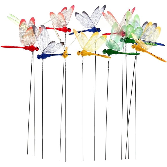 24 Pieces 3D Dragonfly Garden Decor Dragon Fly Garden Stakes Dragonflies Garden Ornaments Patio Decoration Dragonfly Stakes with Sticks, 4 Colors