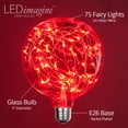 thumbnail image 2 of LEDimagine G125 Fairy Light Bulb, 75 Red LED Diodes Inside, Clear Glass Finish, E26 Base, 2 of 4