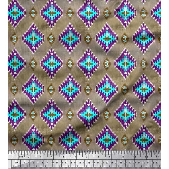 Soimoi Modal Satin Fabric Ethnic Southwestern Print Sewing Fabric Yard 42 Inch Wide