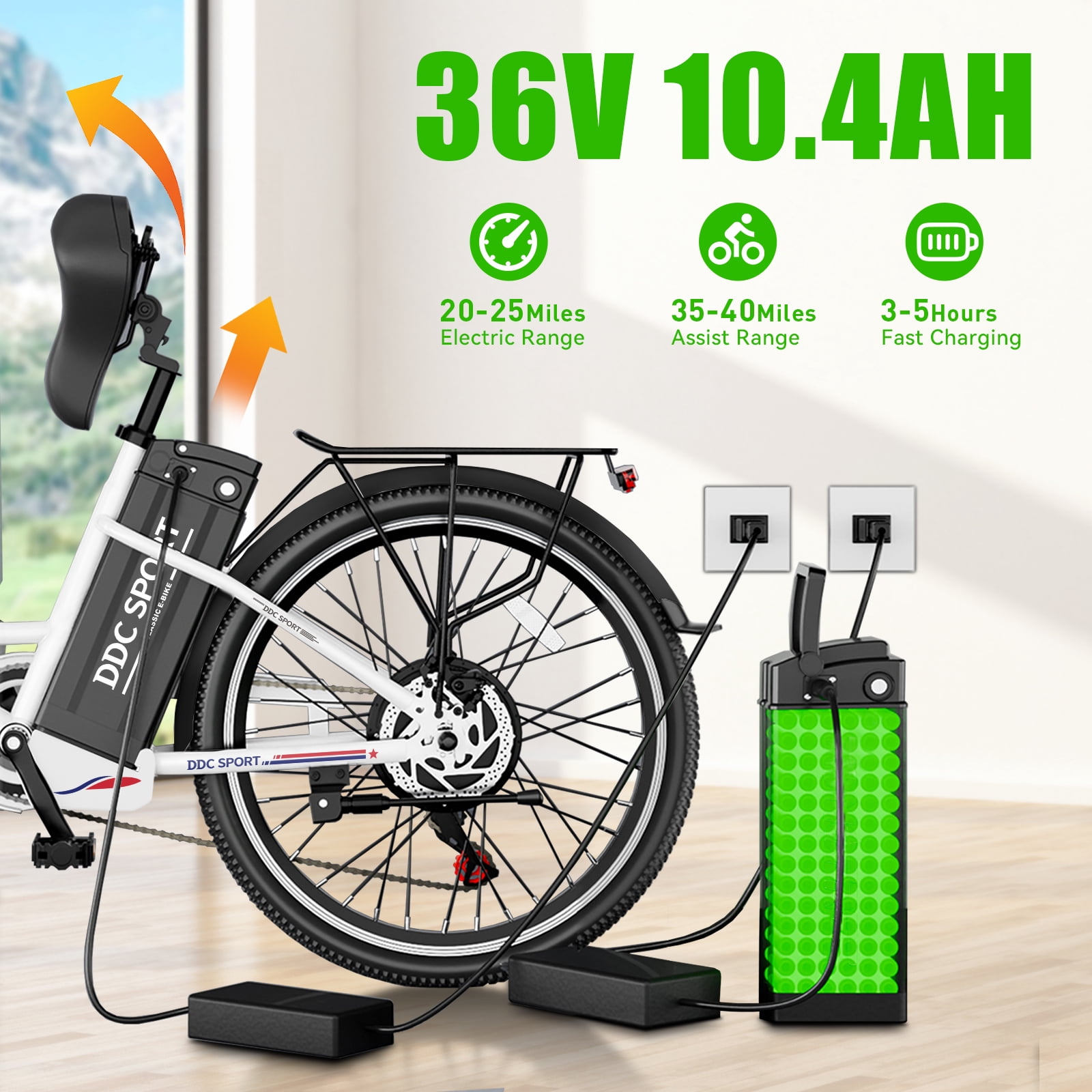24 Inch Cruiser Electric Bike, E-Bike for Adults, Ebike with 36V 10.4AH Removable Battery, Step Through Ebike for Women Men,City Electric Bicycle,for City Commute