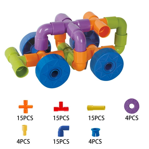 Construction Pipe Building Blocks 64-Piece Interlocking Sensory Toy Water Wheel Diy Creative Building Set Educational Stem Activity 0.53 Lbs
