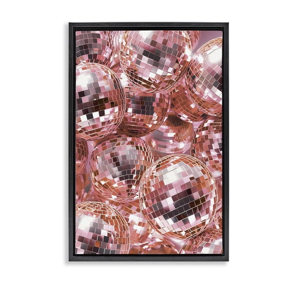 Stupell Industries Pink Disco Ball Pile Music Painting Black Floater Framed Canvas Art Print Wall Art, 17 x 25