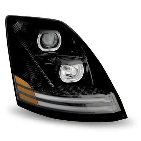 Volvo Headlight - TLED-H55 Volvo VN VNL Halogen Headlight Assembly w/ 2 LED Strips Passenger Side