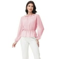 thumbnail image 4 of Women's Long Sleeve Blouse with Ruffle Neckline and Cinched Waist Detail - X Large, Pink, 4 of 6