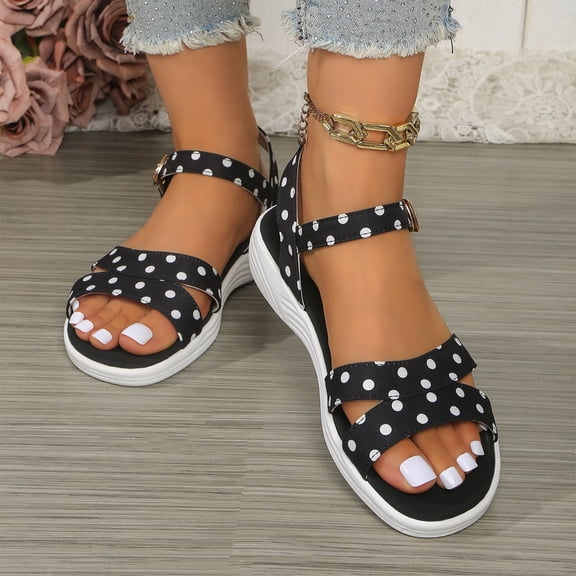 Willtoo Women'S Polka Dot Sandals, Low Heel Open Toe Breathable, Summer Casual Beach Shoes