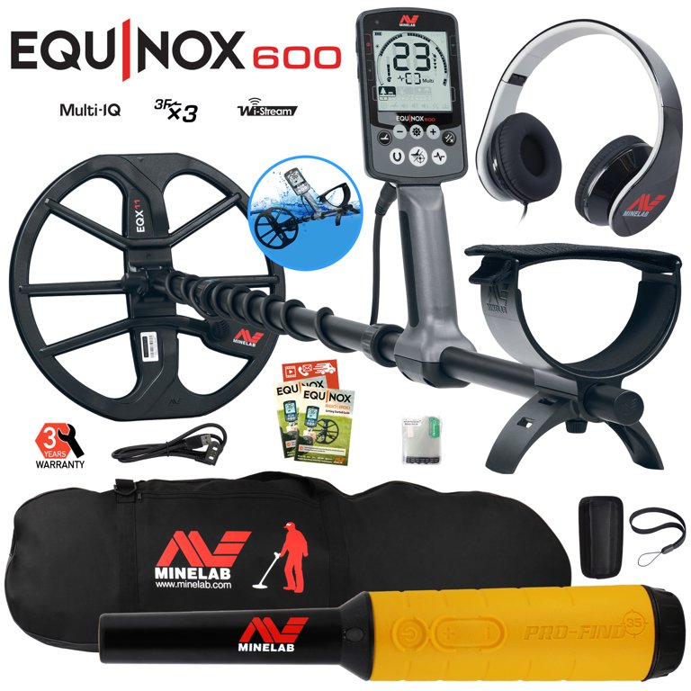 Minelab EQUINOX 600 Multi-IQ Metal Detector w/ Pro Find 35 Pinpointer,  Carry Bag