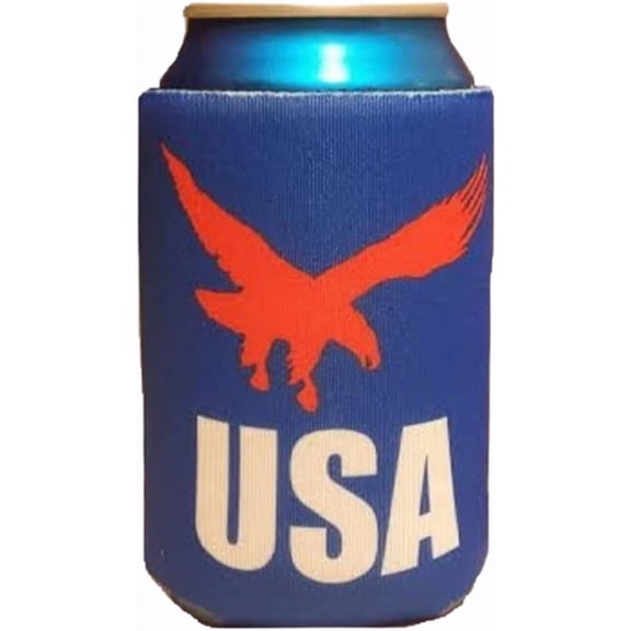 Patriotic USA Can Cooler - Soaring Eagle - 4th of July Red White and Blue - Collapsible Foam Coolie - Drink Accessory