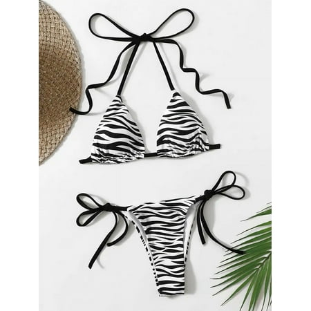 zebra striped micro bikini women halter push up bra triangle swimsuit Brazilian summer bathing suit swimwear 2024 swimming suit