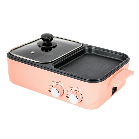 Dorm Cooking Hot Pot Electric with Grill 2 in 1 Pink Grill with Anti-Scalding Handle 3.28 ft Power Cord