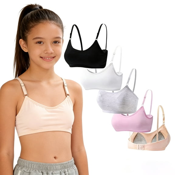 Girls Wireless Cotton Training Bras Light Padded for Teens Adjustable Straps Smooth Edge Breathable Big Girls First Bra 10-16 Years