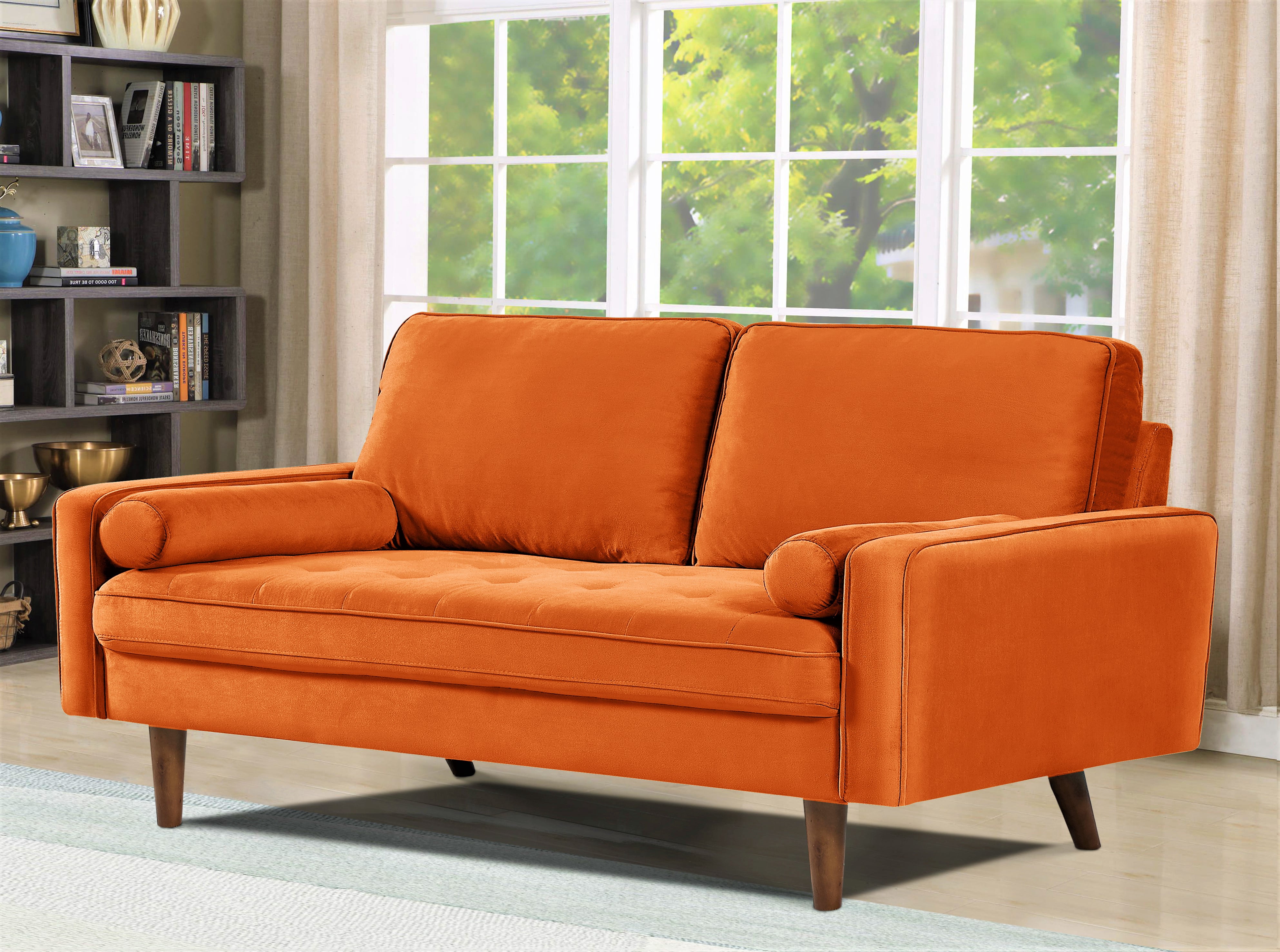 US Pride Furniture Monahan 58''W Velvet Tufted Living Room Loveseat, Orange