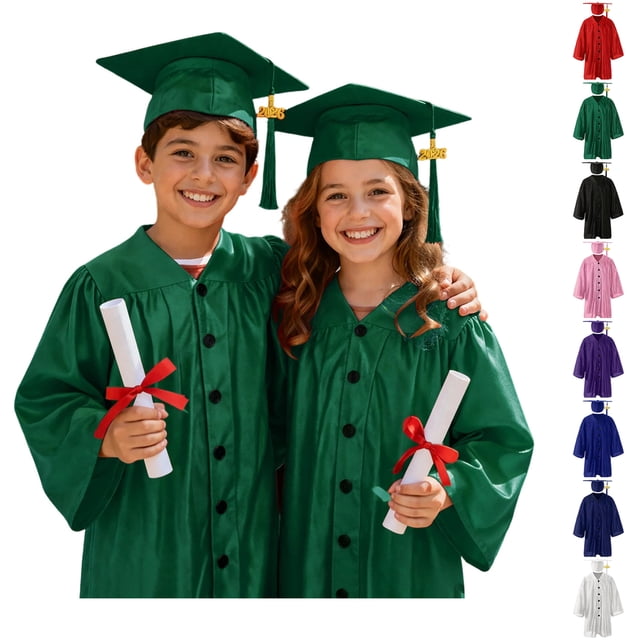 WENXIAOO Children Primary School Graduation Cap and Gown Set Button Down Green Cap and Gown Set with Tassel