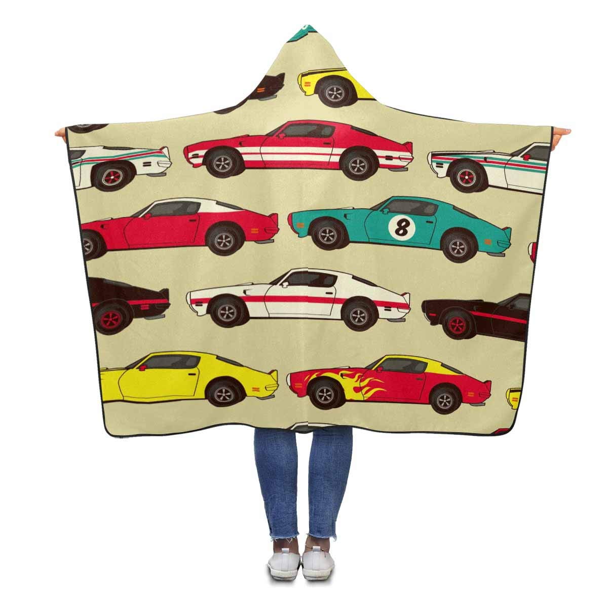 HATIART Classic Racing Car Wearable Hooded Blanket 56x80 inches Adults