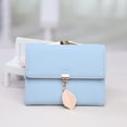 thumbnail image 4 of Short ladies wallet, Pu leaf pendant three-fold bag, coin purse-blue, 4 of 5