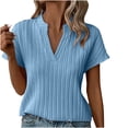 thumbnail image 2 of ClodeEU Women's V Neck Short Sleeve Textured Blouse,Summer Casual Slim Top Blue,Women's Plus L, 2 of 6