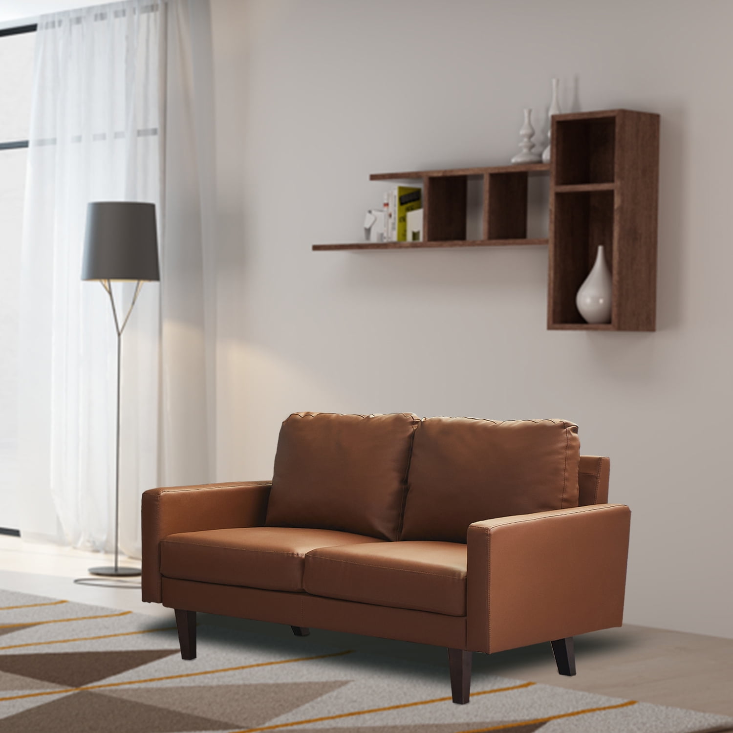 Kingway Furniture Aneley Faux Leather Living Room Loveseat in Brown