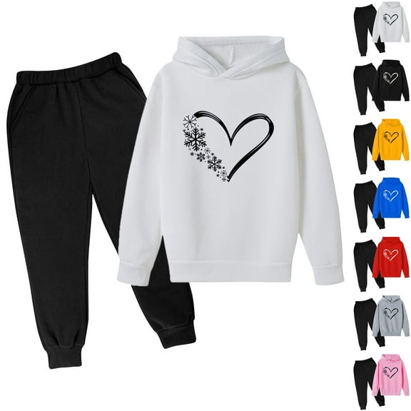 Jinhomg Holiday Outfits for Little Kids 2 Piece Boys Girls Valentine's Day Sweatsuit Casual Comfy Heart Graphic Hooded Sweatshirt with Elastic Waist Pants Sales Today Clearance Blue 3 Years
