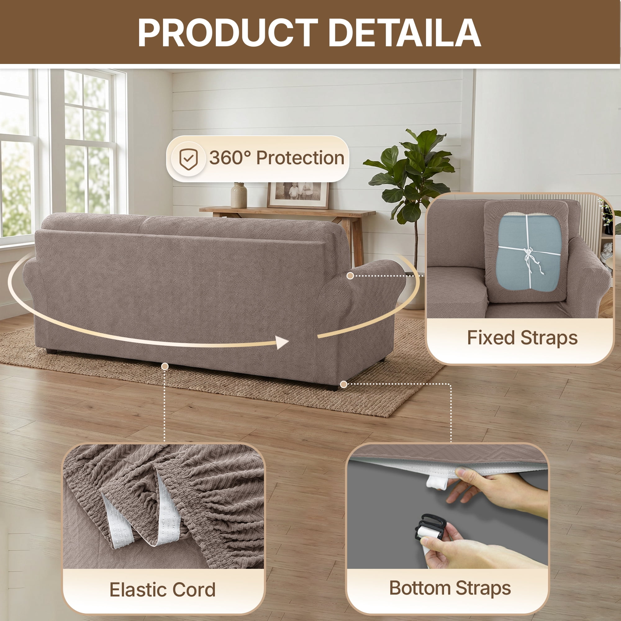 JIATER 3-Piece Sofa Cover Stretch Couch Cover Washable Sofa Slipcover Furniture Protector with 2 Cushion Covers,Loveseat Khaki