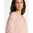 thumbnail image 2 of Time and Tru Women's Eyelet Blouse with Long Sleeves, Sizes XS-XXXL, 2 of 5