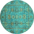 thumbnail image 1 of Ahgly Company Machine Washable Indoor Round Abstract Turquoise Blue Modern Area Rugs, 6' Round, 1 of 4