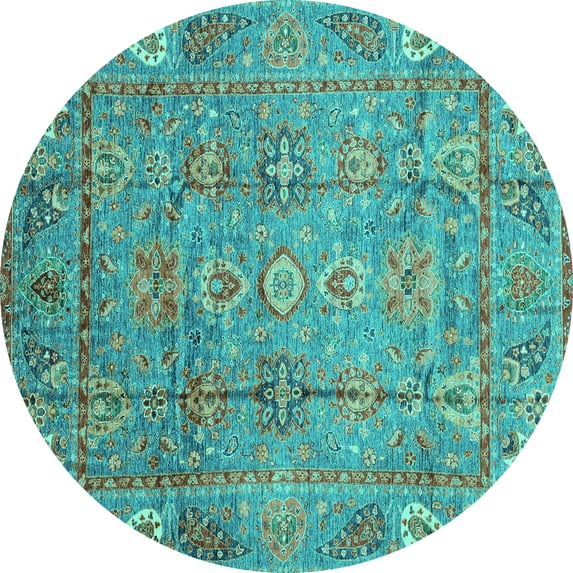 Ahgly Company Machine Washable Indoor Round Abstract Turquoise Blue Modern Area Rugs, 6' Round