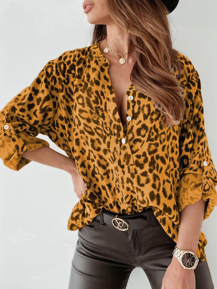 Leopard Print Shirt Long Sleeve Button 