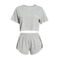 thumbnail image 5 of MVRLSH Womens Lounge Pajama Sets Striped Print Short Sleeve Tee Side Split Short Two Piece Summer Soft Comfortable Tank Tops Gray Size M, 5 of 7