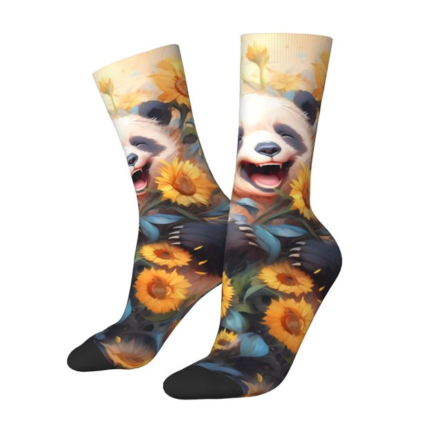 Balery Elegant Cute Panda Sunflower Calcetas Largas con Estampado para Hombre y Mujer – Suaves y Transpirables, Talla Única (US 5-11)