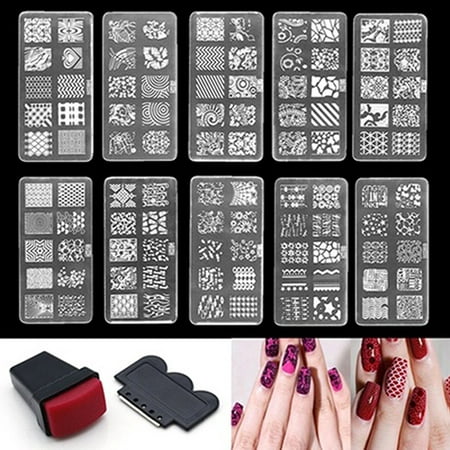 HiCoup Nail Art Stamp Stencil Stamping Template Plate Set Tool Stamper Design