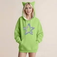 thumbnail image 2 of SwiftWear Women's Star Print Cute Cat Ear Hoodie Soft Pullover Hooded Tops with Front Pockets, Animal Themed Casual Wear Green, 2 of 4