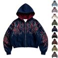 thumbnail image 3 of Men's Y2k Goth Graphic Zip Up Hoodies Long Sleeve Grunge Punk Graphic Print Streetwear Oversized Hooded Sweatshirt With Pocket W002-Dark Blue M, 3 of 7