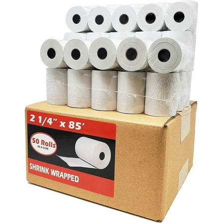 (50 Rolls) 2 1/4 x 85 Thermal Paper Receipt Rolls 2.25 x 85 ft Paper Fits All Credit Card Terminals Verifone VX510 VX570 FD50 BPA